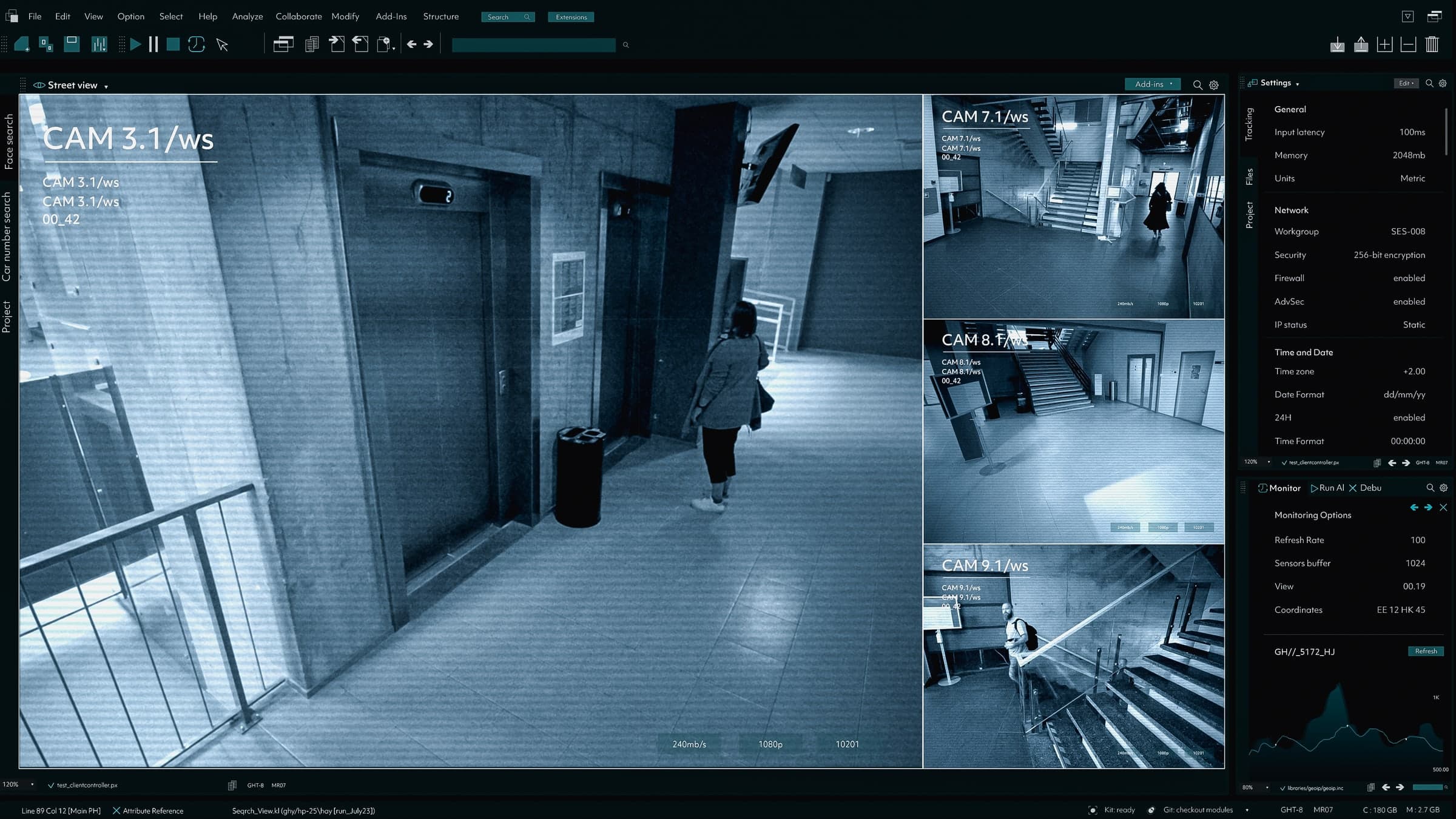Video surveillance monitoring interface showing multiple camera views